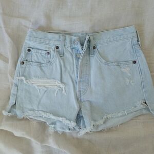 Levi's Light Blue Frayed Jean Shorts